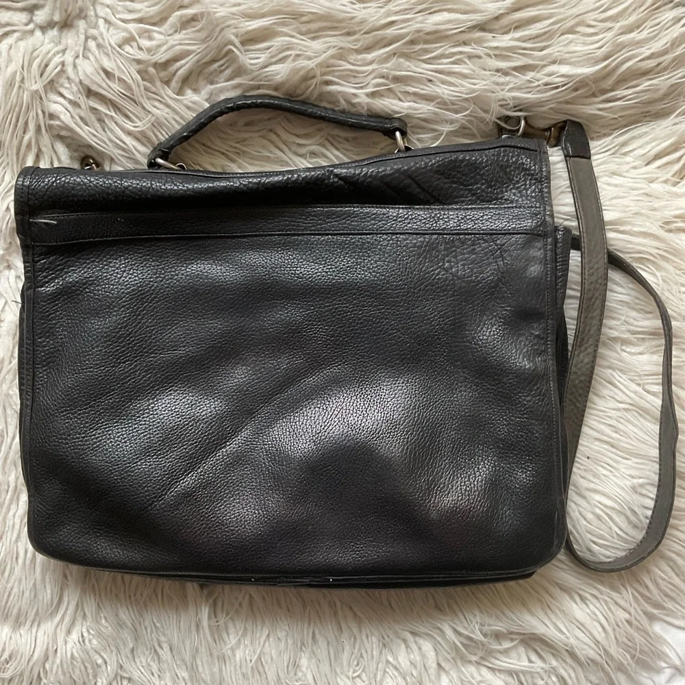Johnny Farah Large Black Leather Unisex Convertible Briefcase Travel Bag EUC